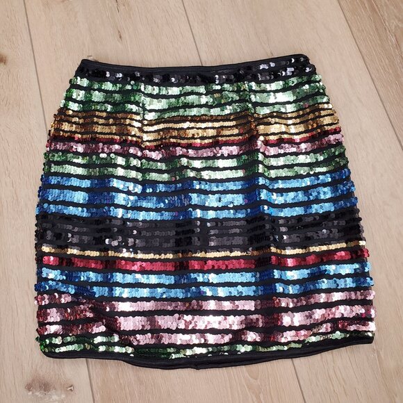 Womens Sequin Mini Skirt Size S Multicolor Striped Glam Rave Retro Shop 17 Club - Picture 1 of 11